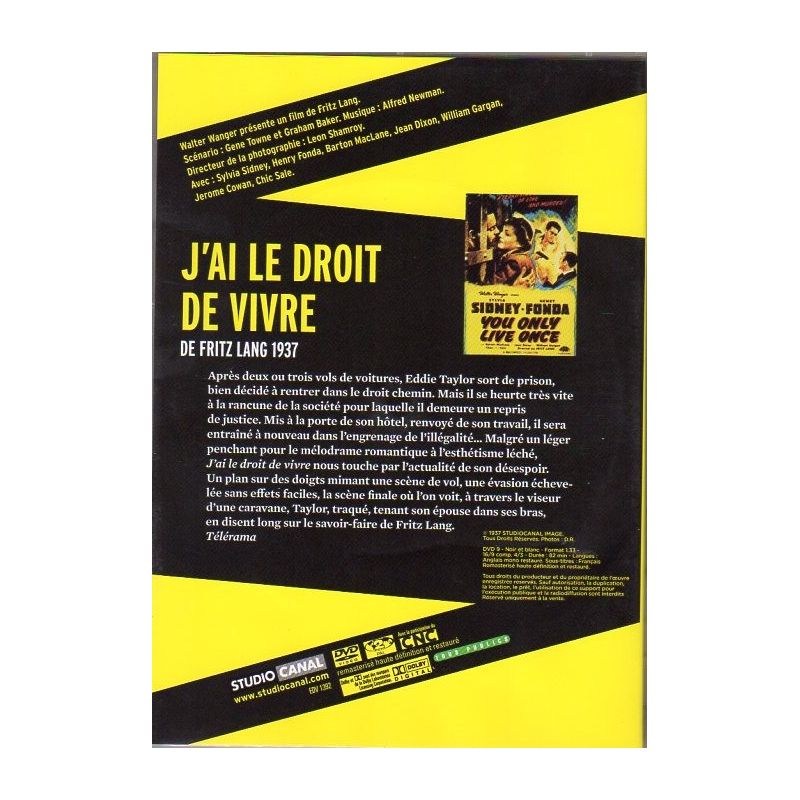 J'ai le droit de vivre (de Fritz Lang) - DVD Zone 2