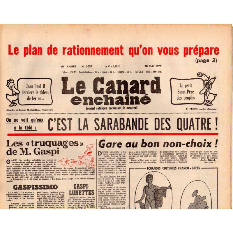 Canard Enchaîné (le) - n° 3057 - 30 mai 1979 - Le plan de rationnement qu'on vous prépare