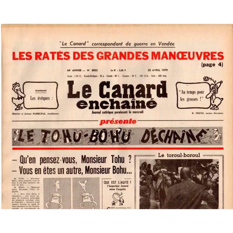 Canard Enchaîné (le) - n° 3052 - 25 avril 1979 - Les ratés des grandes manœuvres en Vendée