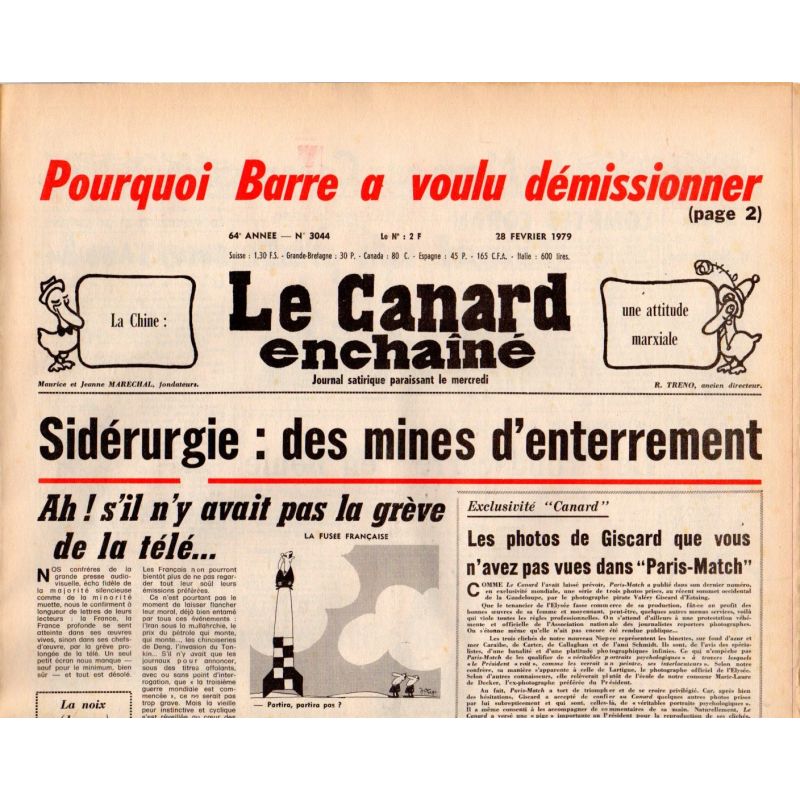 Canard Enchaîné (le) - n° 3044 - 28 février 1979 - Sidérurgie : des mines d'enterrement