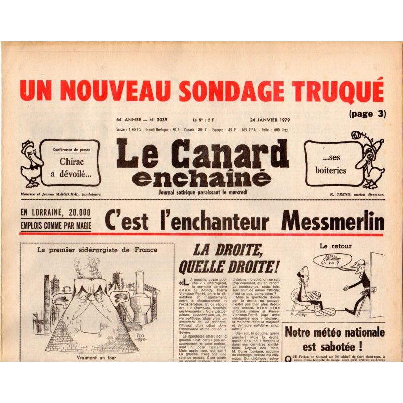 Canard Enchaîné (le) - n° 3039 - 24 janvier 1979 - L'enchanteur Messmerlin