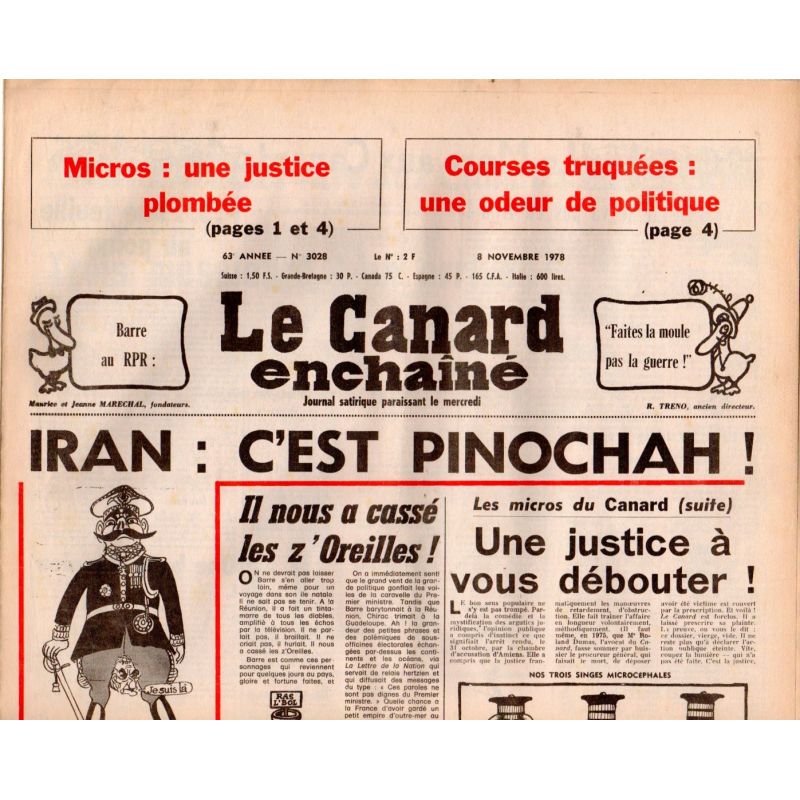 Canard Enchaîné (le) - n° 3028 - 8 novembre 1978 - Iran : C'est Pinochah !