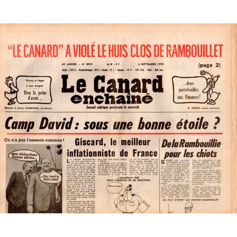Canard Enchaîné (le) - n° 3019 - 6 septembre 1978 - Camp David : sous une bonne étoile ?