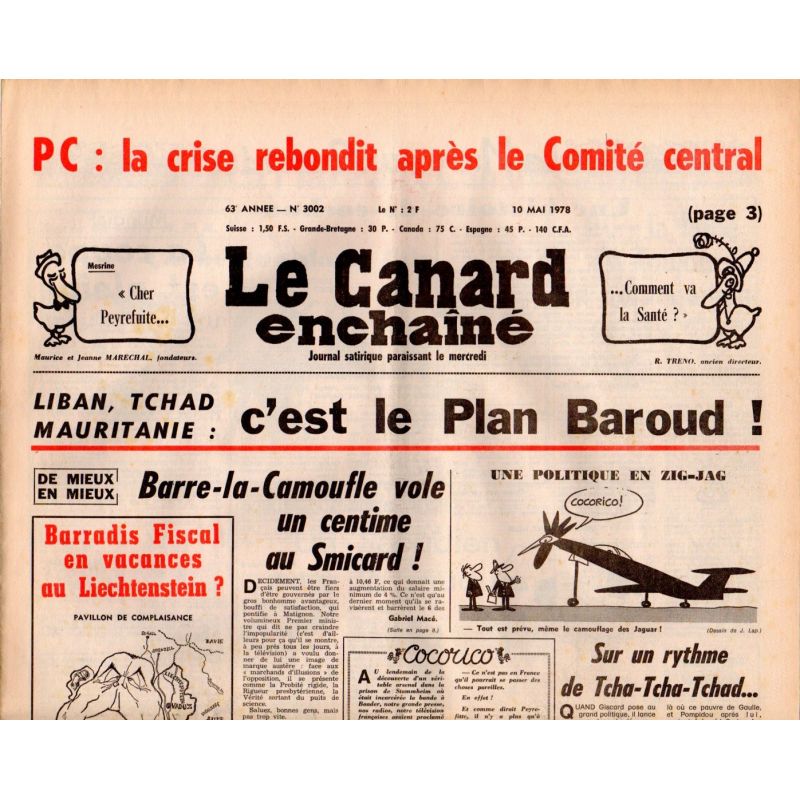Canard Enchaîné (le) - n° 3002 - 10 mai 1978 - PC : la crise rebondit après le Comité central