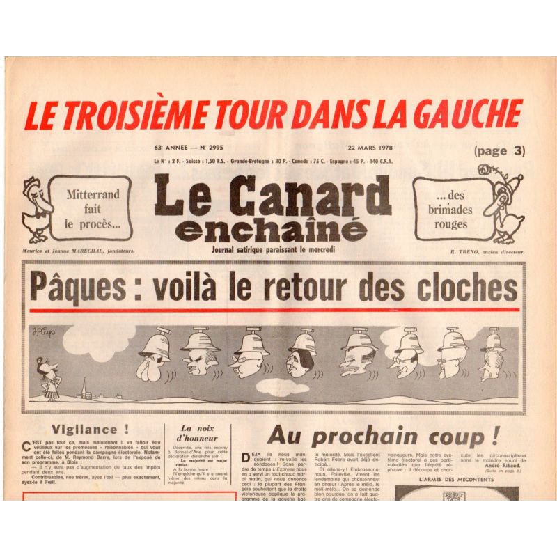 Canard Enchaîné (le) - n° 2995 - 22 mars 1978 - Pâques : voilà le retour des cloches