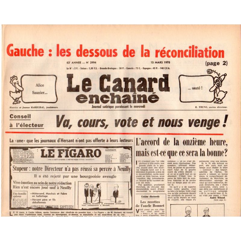 Canard Enchaîné (le) - n° 2994 - 15 mars 1978 - Gauche : les dessous de la réconciliation