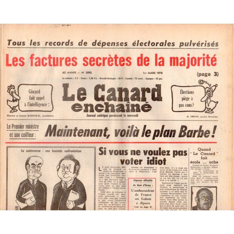 Canard Enchaîné (le) - n° 2992 - 1er mars 1978 - Les factures secrètes de la majorité