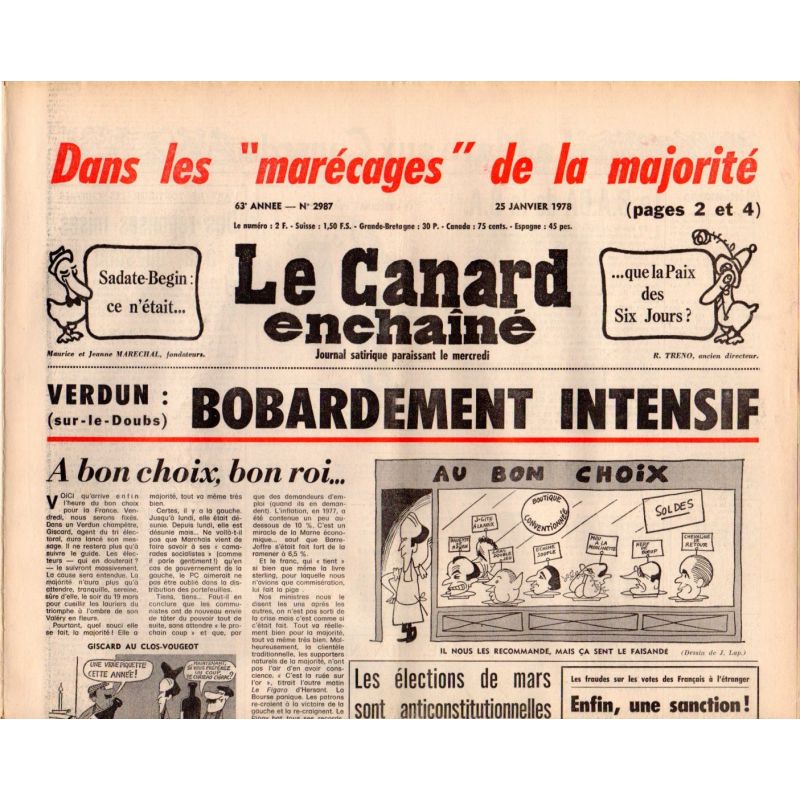 Canard Enchaîné (le) - n° 2987 - 25 janvier 1978 - dans les "marécages" de la majorité