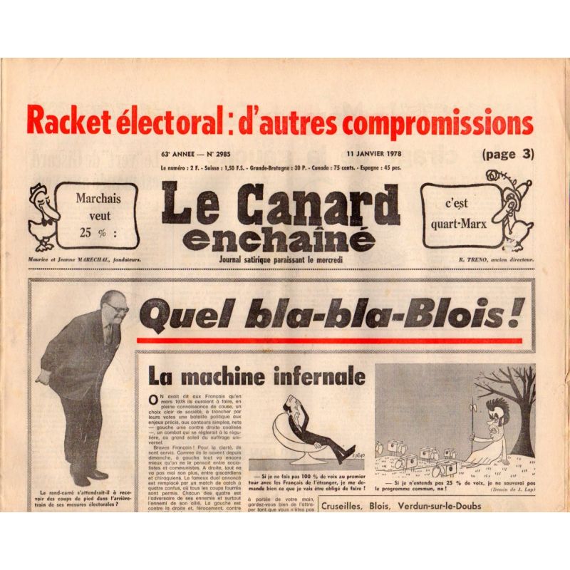Canard Enchaîné (le) - n° 2985 - 11 janvier 1978 - Racket électoral : d'autres compromissions