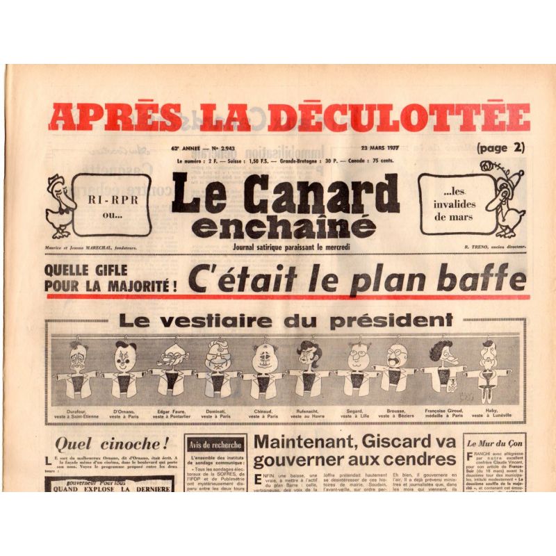Canard Enchaîné (le) - n° 2943 - 23 mars 1977 - Après la déculottée