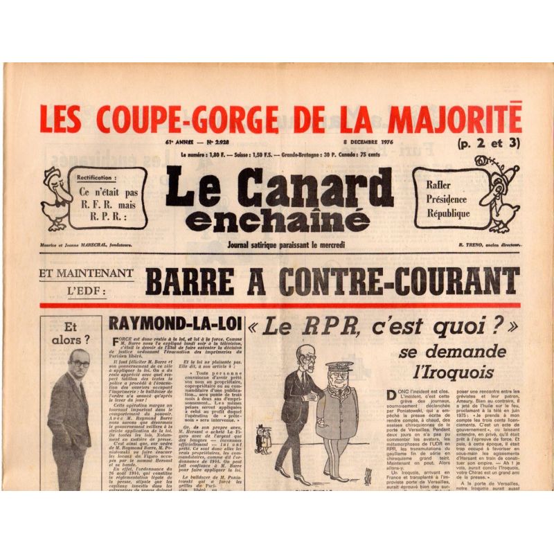 Canard Enchaîné (le) - n° 2928 - 8 décembre 1976 - EDF : Barre à contre-courant