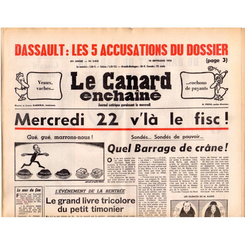 Canard Enchaîné (le) - n° 2916 - 15 septembre 1976 - Dassault : les 5 accusations du dossier