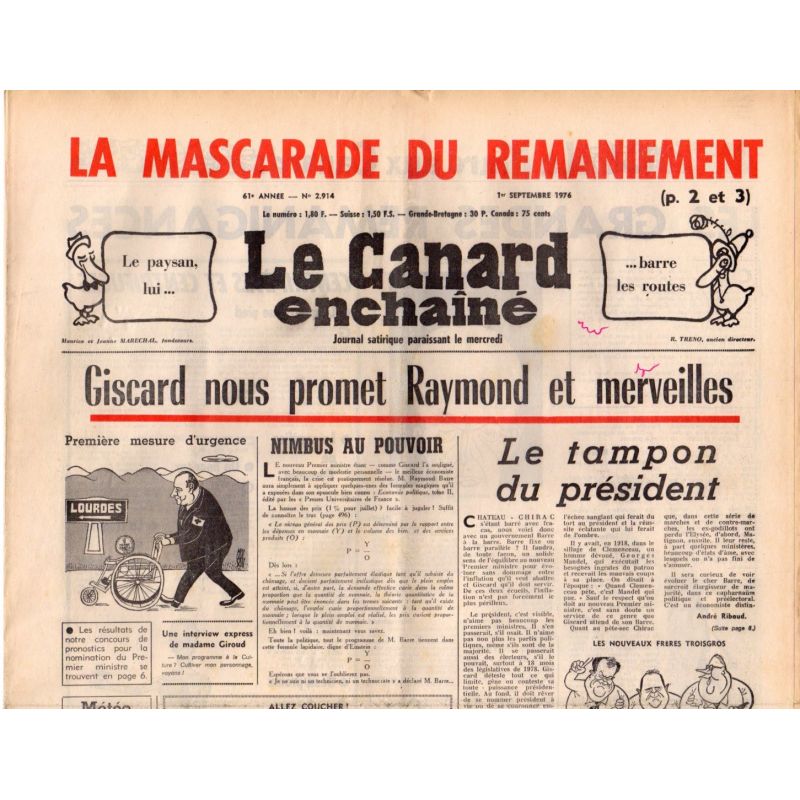 Canard Enchaîné (le) - n° 2914 - 1er septembre 1976 - Giscard nous promet Raymond et merveilles