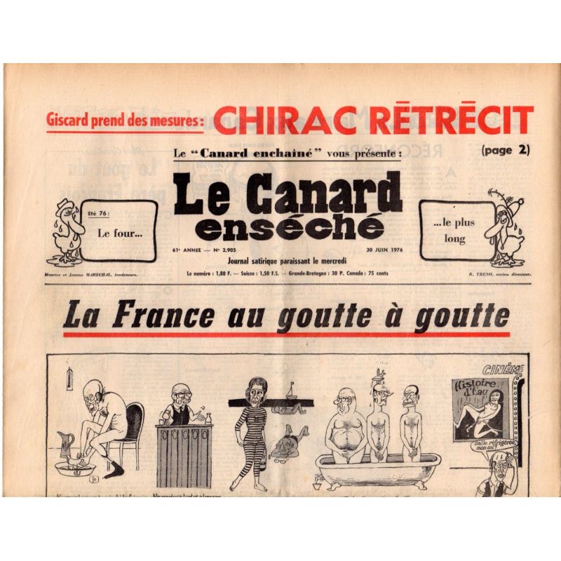 Canard Enchaîné (le) - n° 2905 - 30 juin 1976 - Le Canard enséché - La France au goutte à goutte