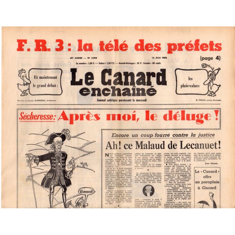 Canard Enchaîné (le) - n° 2903 - 16 juin 1976 - Sécheresse : après moi le déluge !