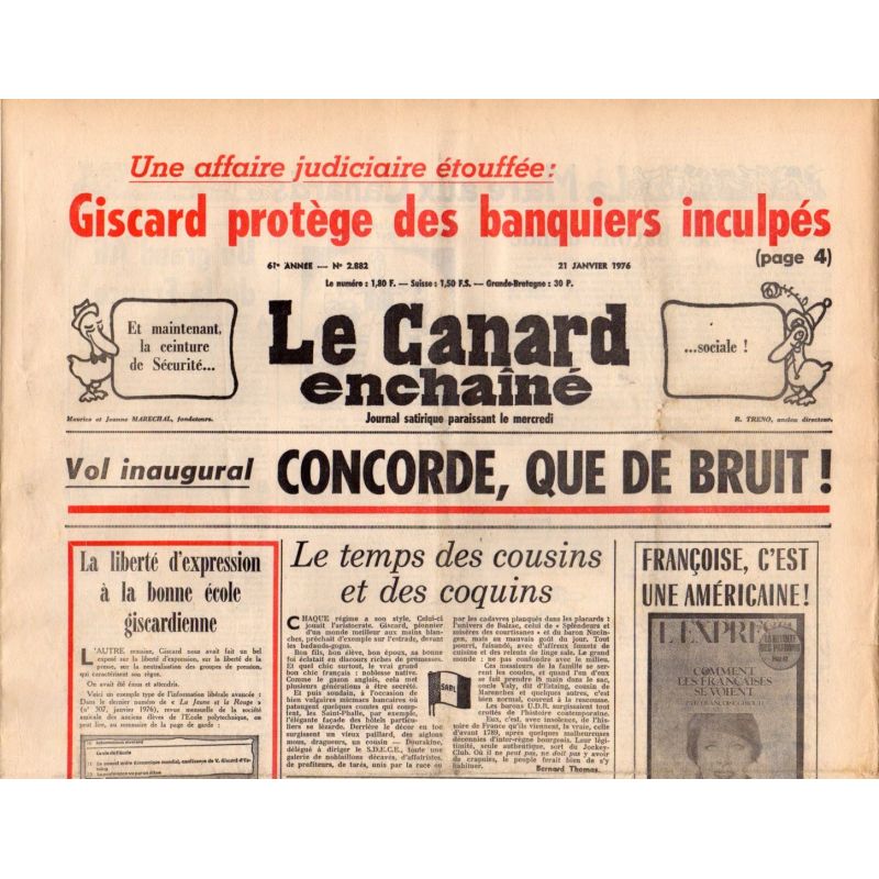 Canard Enchaîné (le) - n° 2882 - 21 janvier 1976 - Vol inaugural : Concorde, que de bruit !