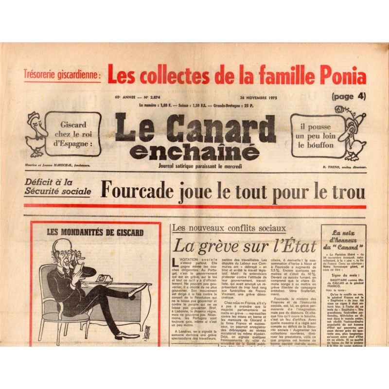Canard Enchaîné (le) - n° 2874 - 26 novembre 1975 - Les collectes de la famille Ponia