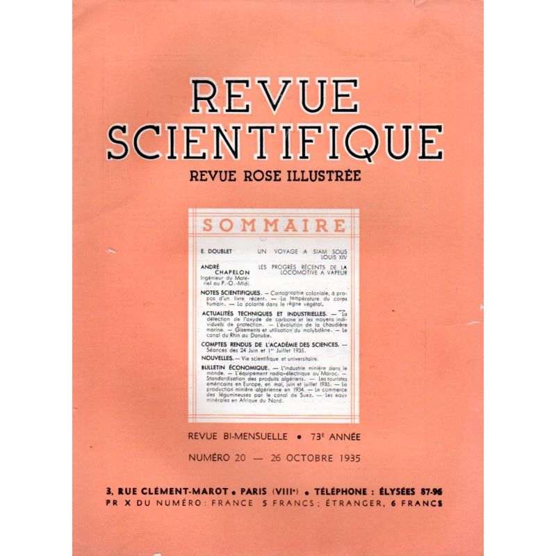 Revue Scientifique n° 20 - 73éme année - 26 octobre 1935