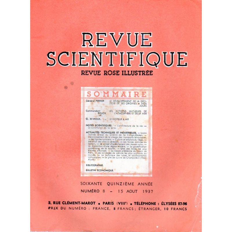 Revue Scientifique n° 8 - 75éme année - 15 aout 1937