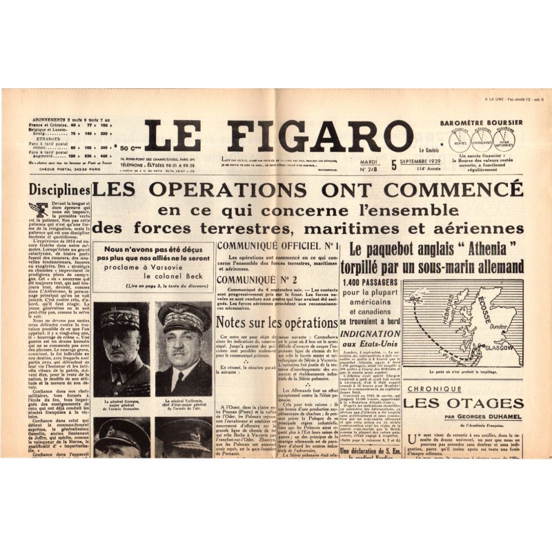 5 septembre 1939 - Le Figaro (2 pages) - Les opérations ont commencé