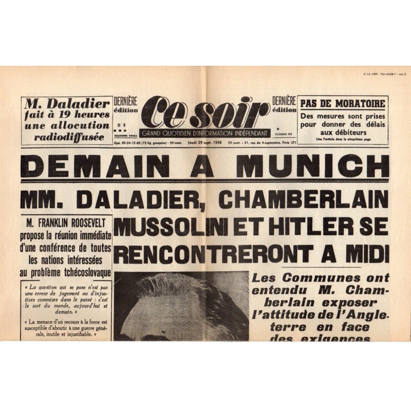 29 septembre 1939 - Ce Soir (2 pages) - Demain à Munich