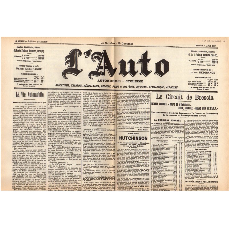 31 août 1907 - L'Auto (2 pages) - Influence de l'automobile sur la peinture moderne