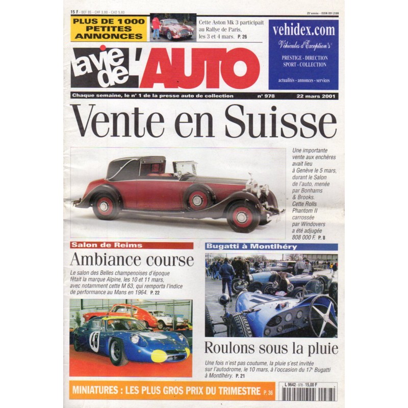 La Vie de l'Auto n° 978 du 22/03/2001- Vente en Suisse