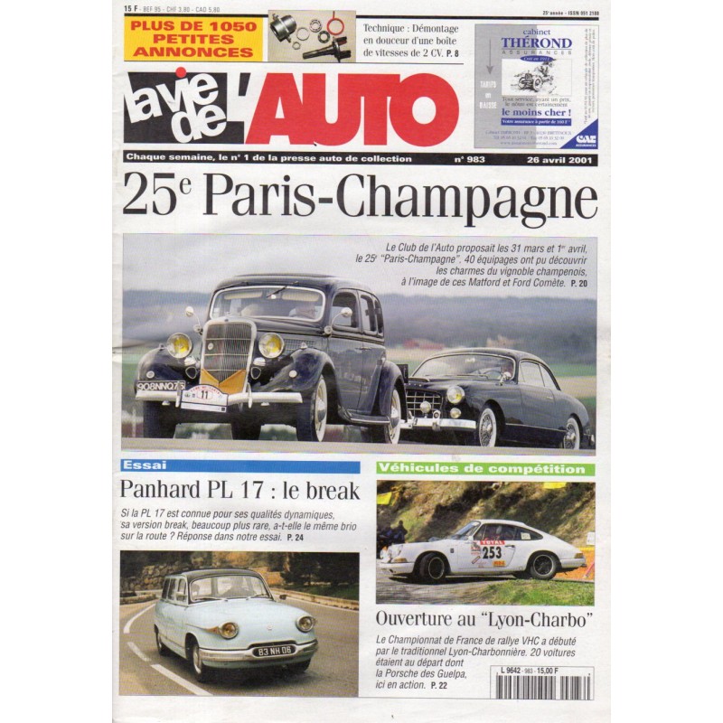 La Vie de l'Auto n° 983 du 26/04/2001 - 25e Paris-Champagne