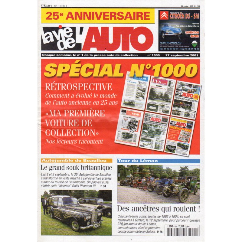 La Vie de l'Auto n° 1000 du 27/09/2001 - Spécial numéro 1000 rétrospective