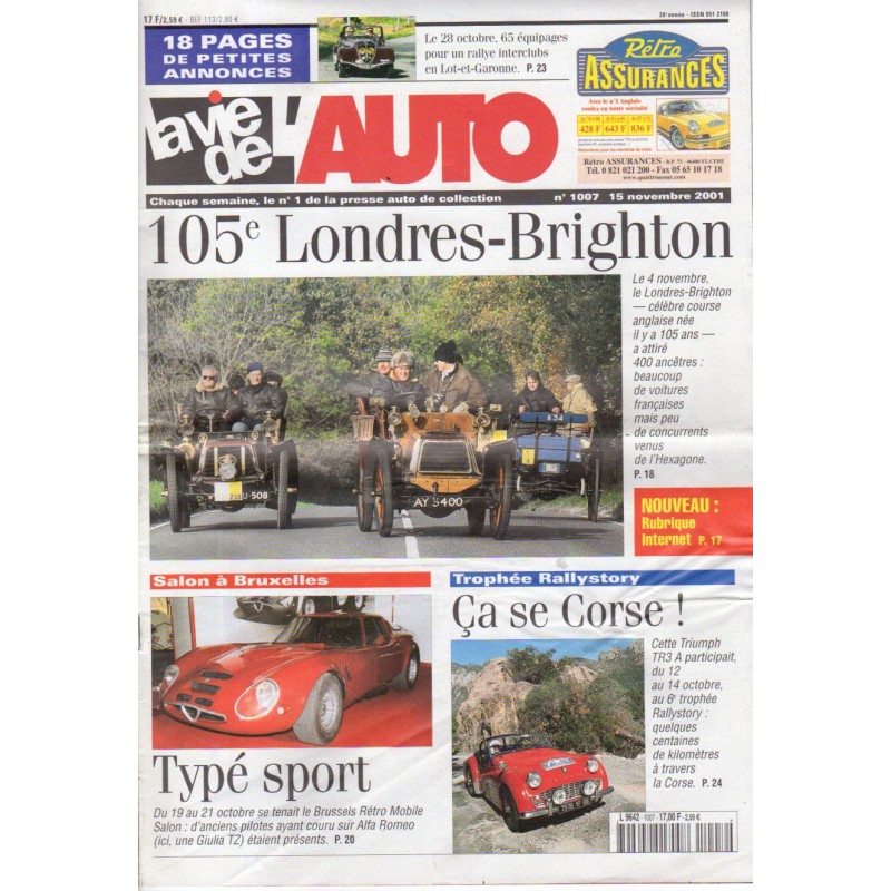 La Vie de l'Auto n° 1007 du 15/11/2001 - 105e Londres-Brighton