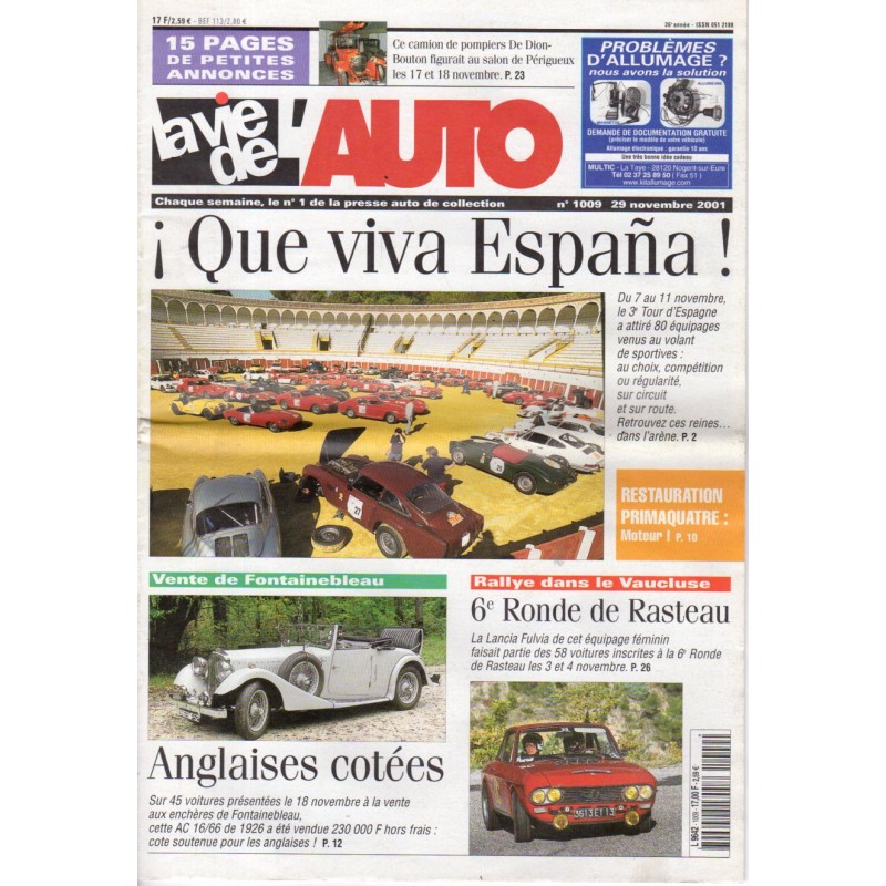 La Vie de l'Auto n° 1009 du 29/11/2001 - Que Viva Espana !
