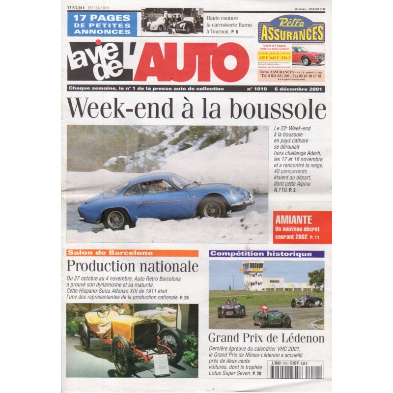 La Vie de l'Auto n° 1010 du 06/12/2001 - Week-end à la boussole