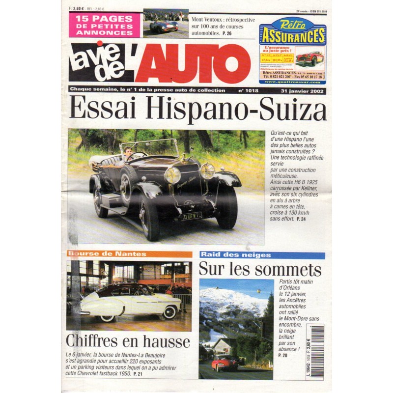 La Vie de l'Auto n° 1018 du 31/01/2002 - Essai Hispano-Suiza