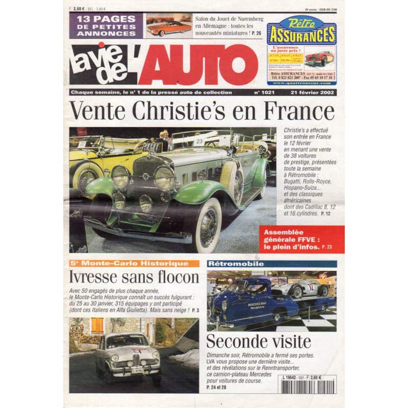 La Vie de l'Auto n° 1021 du 21/02/2002 - Vente Christie's en France