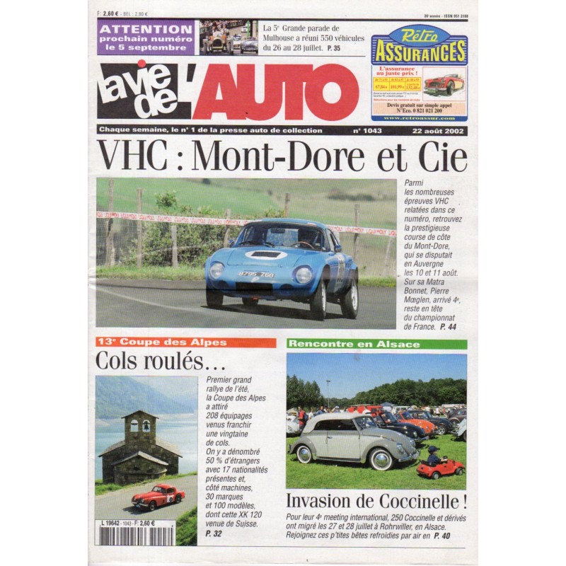La Vie de l'Auto n° 1043 du 22/08/2002 - VHC : Mont-Dore et Cie