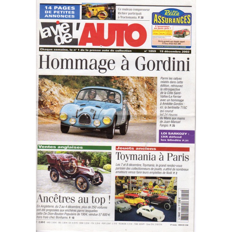 La Vie de l'Auto n° 1059 du 19/12/2002 - Hommage à Gordini