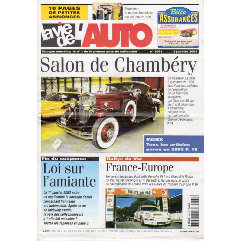 La Vie de l'Auto n° 1061 du 02/01/2003 - Salon de Chambéry