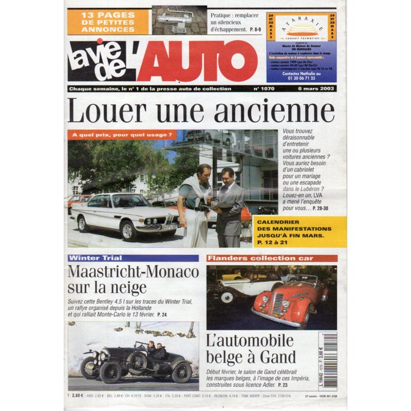 La Vie de l'Auto n° 1070 du 06/03/2003 - Louer une ancienne