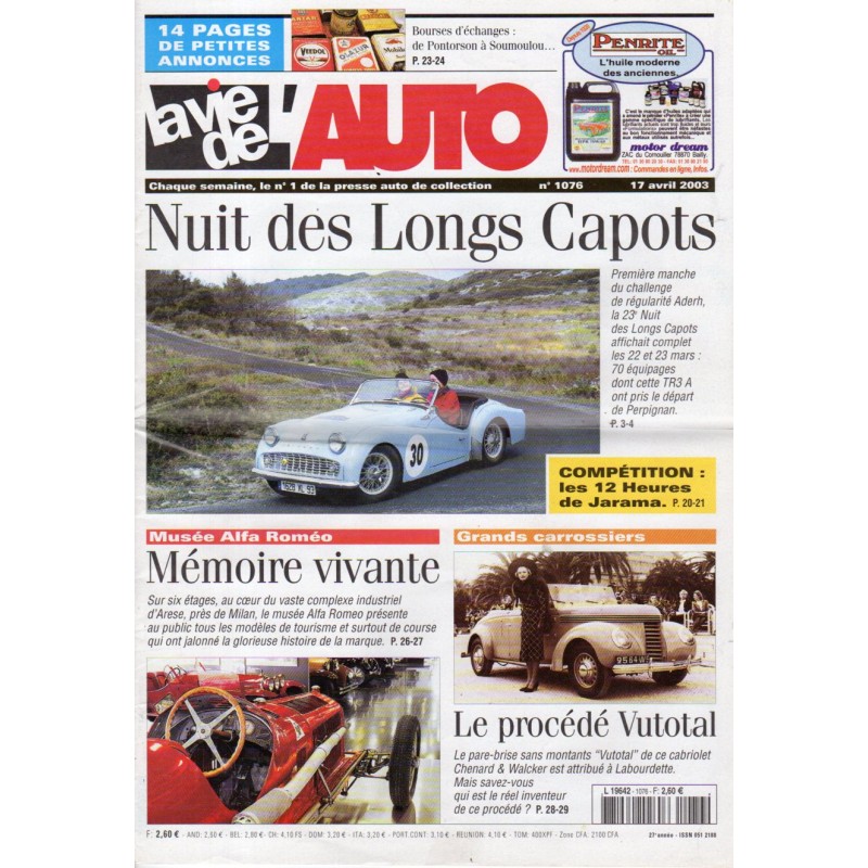 La Vie de l'Auto n° 1076 du 17/04/2003 - Nuit des Longs Capots