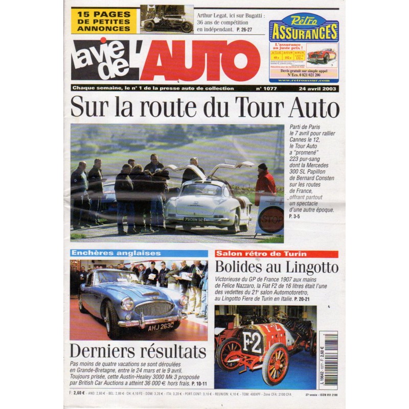 La Vie de l'Auto n° 1077 du 24/04/2003 - Sur la route du Tour Auto