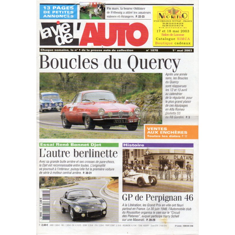 La Vie de l'Auto n° 1078 du 1er/05/2003 - Boucles du Quercy