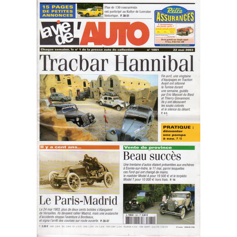 La Vie de l'Auto n° 1081 du 22/05/2003 - Tracbar Hannibal