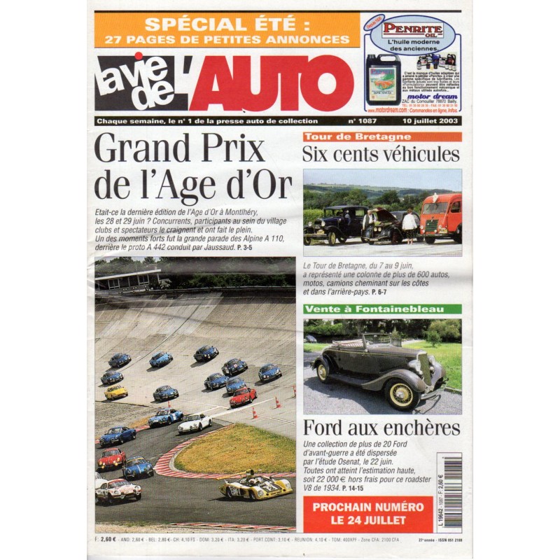La Vie de l'Auto n° 1087 du 10/07/2003 - Grand Prix de l'Age d'Or