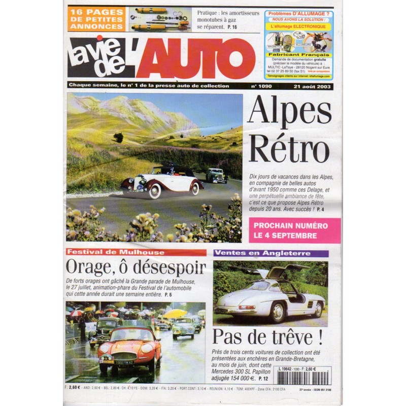 La Vie de l'Auto n° 1090 du 21/08/2003 - Alpes Rétro