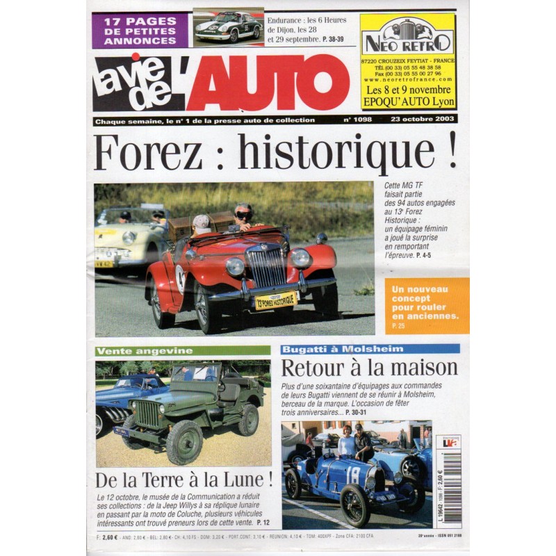 La Vie de l'Auto n° 1098 du 23/10/2003 - Forez : historique !