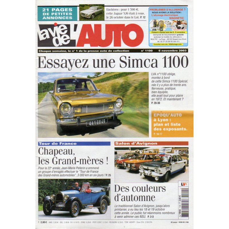 La Vie de l'Auto n° 1100 du 06/11/2003 - Essayez une Simca 1100