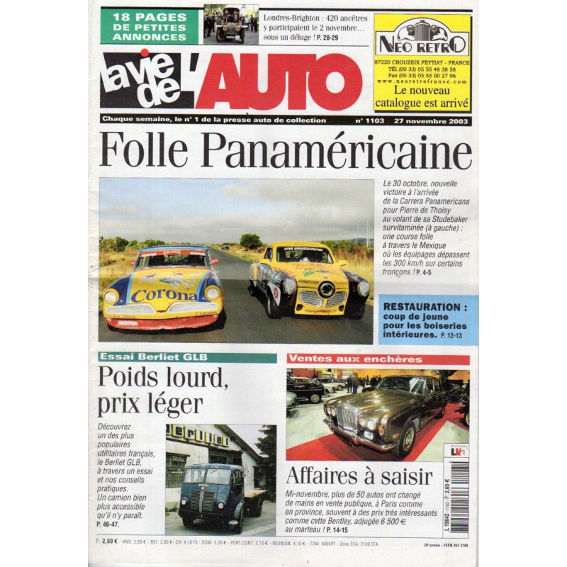 La Vie de l'Auto n° 1103 du 27/11/2003 - Folle Panaméricaine
