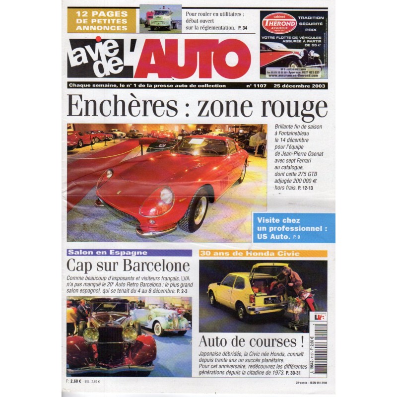 La Vie de l'Auto n° 1107 du 25/12/2003 - Enchères : zone rouge