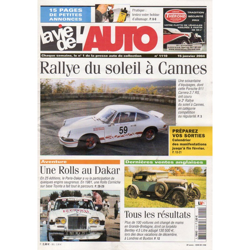 La Vie de l'Auto n° 1110 du 15/01/2004 - Rallye du Soleil à Cannes