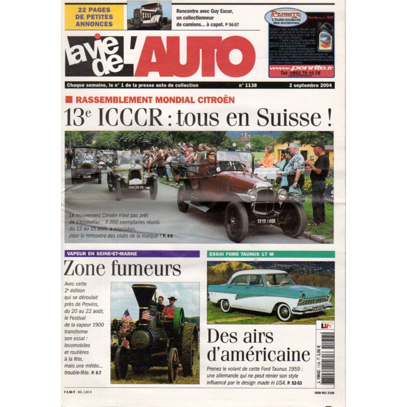 La Vie de l'Auto n° 1138 du 2 septembre 2004 - Rassemblement mondial Citroën - 13e ICCCR : tous en Suisse !